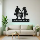 Personalized Helmet Holding Motorcycle Couple Metal Wall Art
