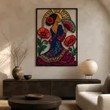 Flamenco Dancer with Colorful Fan and Red Poppies Metal Wall Art