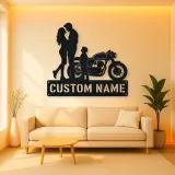 Personalized Cafe Racer Family of Three Metal Wall Art