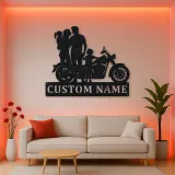 Personalized Classic Motorcycle Family with Toddler Metal Wall Art