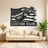 Personalized Number 88 Diving Receiver American Flag Metal Wall Art