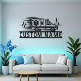 Personalized Side View Ambulance Heartbeat Metal Wall Art