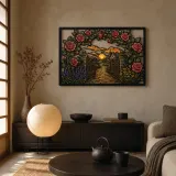 Rose Garden Gate Leading to Country Cottage Colorful Metal Wall Art