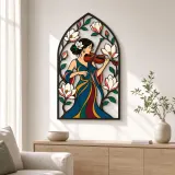 Woman Violinist with Magnolia Flowers Colorful Metal Wall Art