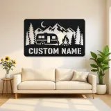 Personalized Travel Trailer Metal Wall Art with Campfire