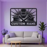 Personalized Welder Metal Wall Art with Torch and Hammer
