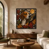 Beagle con Foglie d'Autunno e Luna Piena Insegna in Metallo Colorata