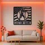 Personalized Female Softball Ready Stance Flag Metal Wall Art