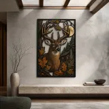 Whitetail Buck beside Rustic Hunting Cabin Colorful Metal Wall Art