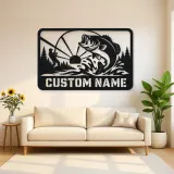 Personalized Bass Fishing Metal Wall Art with Fisherman