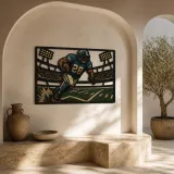 American Football Running Back in Stadium Colorful Metal Wall Art