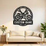 Personalized Cafe Racer Motorcycle Metal Wall Art with Crossed Wrenches