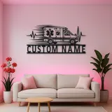 Personalized Side View Ambulance Heartbeat Metal Wall Art