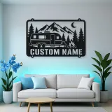 Personalized Camper Trailer Metal Wall Art with Mountain Camp