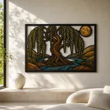 Willow Tree of Life beside Winding River Colorful Metal Wall Art