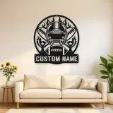 Personalized Football Helmet Trophy Flame Metal Wall Art