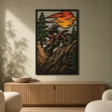 Dirt Bike Rider Jumping on Mountain Trail Colorful Metal Wall Art