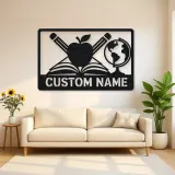 Personalized Teacher Metal Wall Art with Book and Apple
