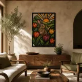Coniglio di Primavera tra Tulipani Colorati all'Alba Insegna in Metallo