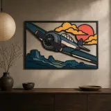 Vintage Airplane Flying over Southwest Desert Colorful Metal Wall Art