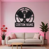 Personalized Pickleball Paddle Metal Wall Art with Court Lines