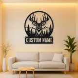 Personalized Buck Deer Metal Wall Art with Forest Landscape