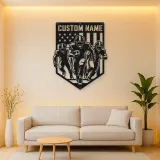 Personalized Three Football Players American Flag Metal Wall Art