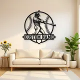 Personalized Baseball Batter Stitched Ball Metal Wall Art