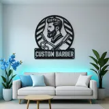 Personalized Barber Metal Wall Art with Scissors and Razor
