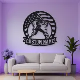 Personalized Female Softball Batter Round Flag Metal Wall Art