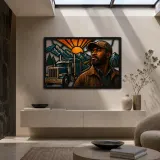 Truck Driver with Mountain Highway Colorful Metal Wall Art