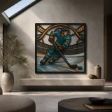 Ice Hockey Player Skating in Arena Colorful Metal Wall Art