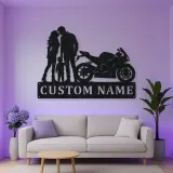Personalized Sport Bike Family of Three Metal Wall Art