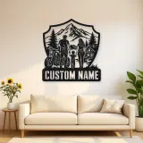 Personalized Family of Three Motorcycle Mountain Cabin Metal Wall Art