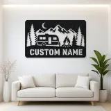 Personalized Travel Trailer Metal Wall Art with Campfire