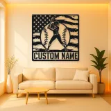 Personalized Female Softball Batter American Flag Metal Wall Art