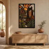 Bay Horse by Rustic Barn at Sunrise Colorful Metal Wall Art