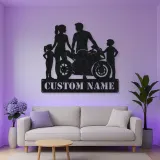 Personalized Sport Motorcycle Family of Four Metal Wall Art