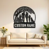 Personalized Family of Four Dog and Motorcycle Metal Wall Art