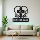 Personalized Medical Heart Metal Wall Art with Stethoscope