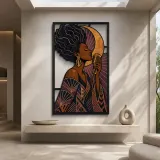 Afro Jazz Singer with Vintage Microphone and Copper Moon Colorful Metal Wall Art