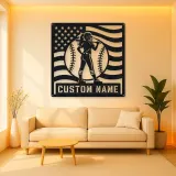 Personalized Female Softball Player Bat on Shoulder Metal Wall Art