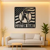 Personalized Female Softball Ready Stance Flag Metal Wall Art