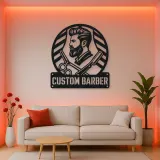 Personalized Barber Metal Wall Art with Scissors and Razor