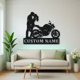 Personalized Kissing Couple Motorcycle Metal Wall Art with Heart