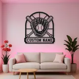 Personalized Baseball Glove Ball and Crossed Bats Metal Wall Art
