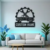 Personalized Vintage Pickup Truck Metal Wall Art with Wrench Detail