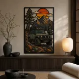 Classic Off Road Truck in Mountain Forest Colorful Metal Wall Art