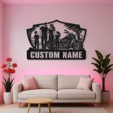 Personalized Family of Four Cruiser Motorcycle Metal Wall Art
