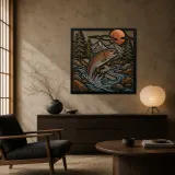Rainbow Trout Jumping in Mountain River Colorful Metal Wall Art